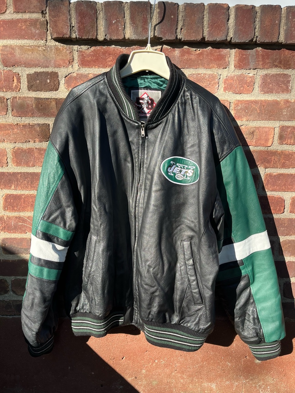 Vintage 90s New York Jets Leather Jacket Size XXL